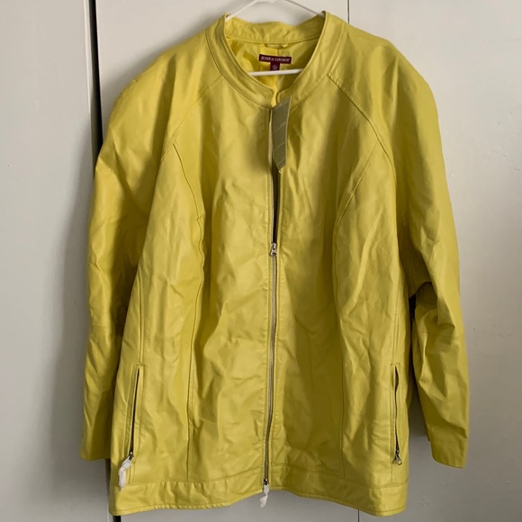 Jessica London Yellow Leather Jacket Size 34 NWT - Picture 1 of 8